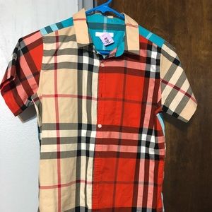 Short-sleeved Burberry Plaid shirt. 14Y